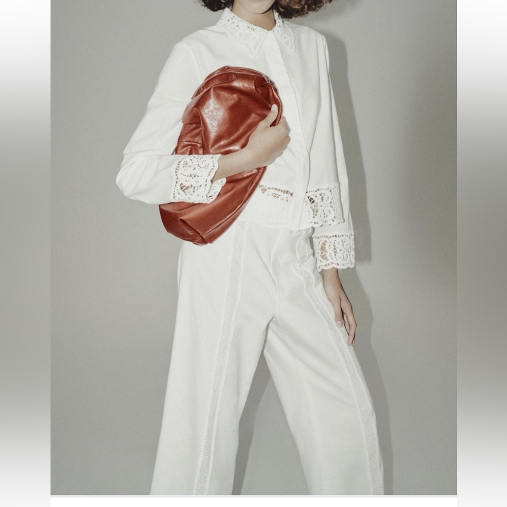 Zara White Lace-Trim Wide Leg Capris Pats & Top Set.